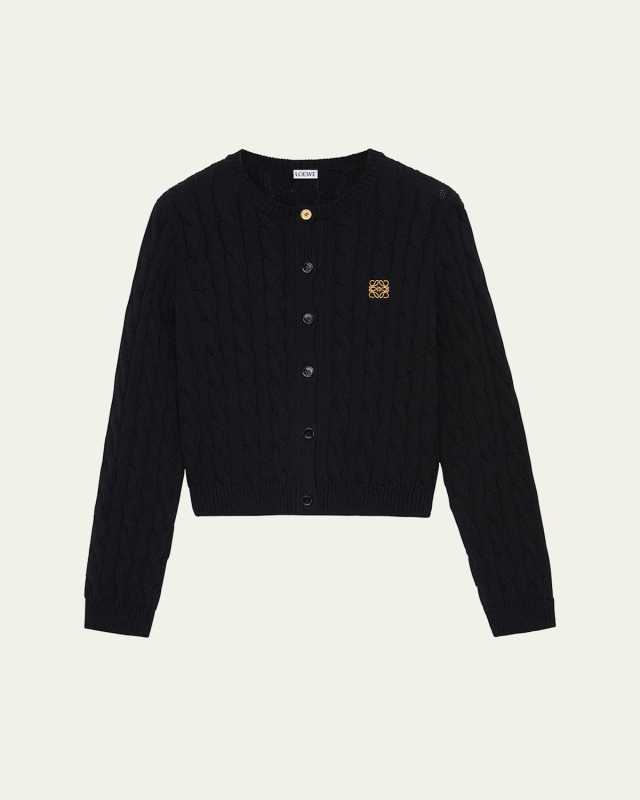 Contrast Anagram Cable Knit Crewneck Sweater